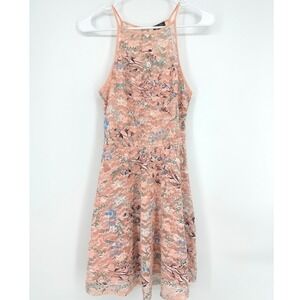 Lily Rose Womens Floral Lace Halter Neck Fit and Flare Dress Peach Small